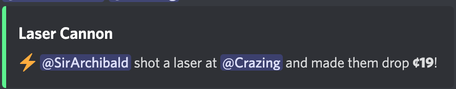 Example of a member using an item on another member and stealing some coins