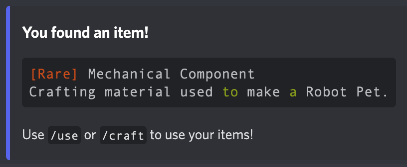 Example of a user earning a random item by chatting