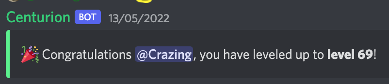 Example of a user levelling up in the server by chatting
